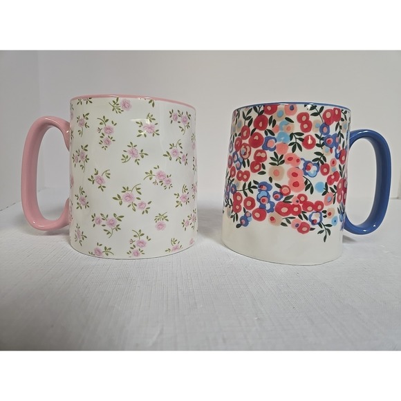 10 Strawberry Street Other - 10 Strawberry Street Floral Mugs Pink‎ Rose Blue Flower Coffee Cups Lot of 2